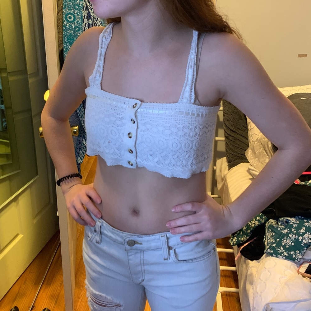 Button up lace crop top